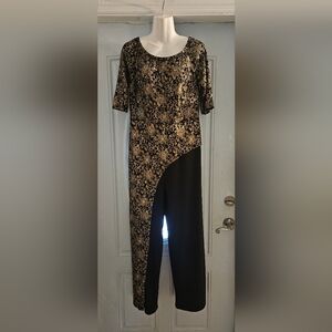 Elegant Black & Gold Floral Asymmetrical Jumpsuit – Size L